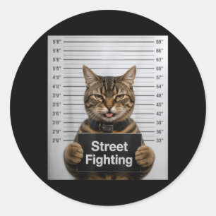 Pegatina Redonda Lucha callejera humor de gato divertido para gatit