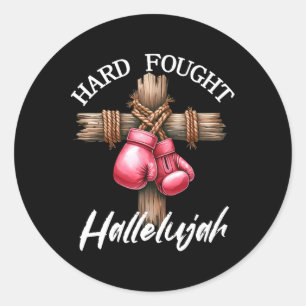 Pegatina Redonda Lucha dura Hallelujah Boxing Guantes God Faith Jes
