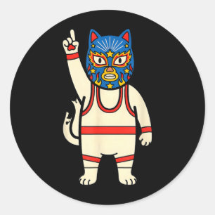 Pegatina Redonda Lucha Libre Gato Lucha Luchador Divertido Retro