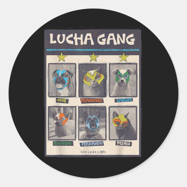 Pegatina Redonda Lucha libre México Cachorro Luchador B (Anverso)