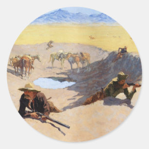 Pegatina Redonda Lucha por el Agujero ~ Frederic Remington