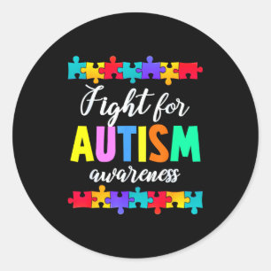 Pegatina Redonda Lucha por la conciencia del autismo equipo de apoy