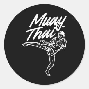 Pegatina Redonda Luchador de Artes Marciales de Muay Thai Luchando 