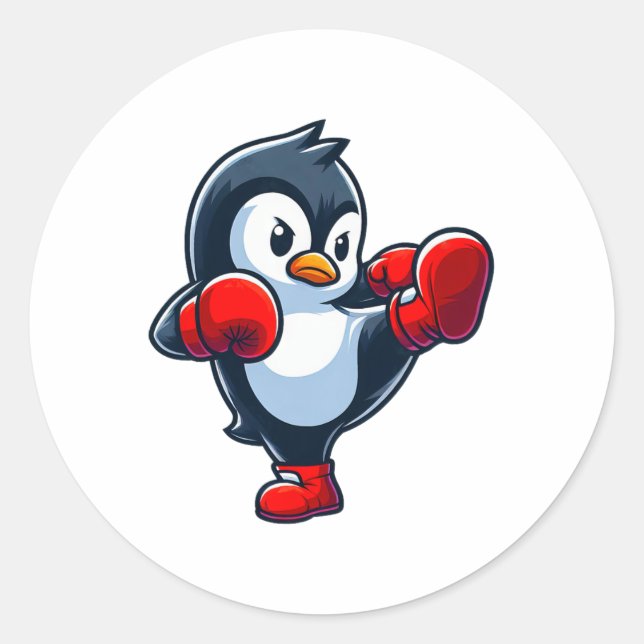 Pegatina Redonda Luchador de boxeo pingüino Personalizado de Guay (Anverso)