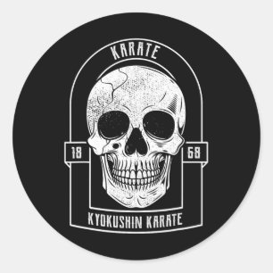 Pegatina Redonda Luchador de Karate Esqueleto Japón Artes Marciales