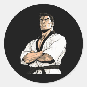 Pegatina Redonda Luchador de Karate Kyokushin - Artes Marciales
