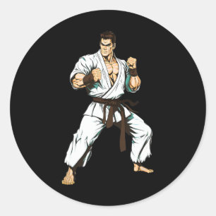 Pegatina Redonda Luchador de Karate Kyokushin - Artes Marciales Jap