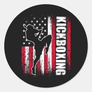 Pegatina Redonda Luchador de Kickboxing de la bandera estadounidens