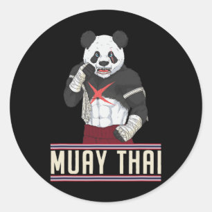 Pegatina Redonda Luchador de Kickboxing de Muay Thai Panda