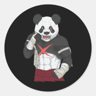 Pegatina Redonda Luchador de Muay Thai Panda Kickboxing _1