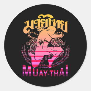 Pegatina Redonda Luchador de Muay Thai Vintage Tailandia Boxeo Tail