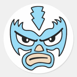 Pegatina Redonda Luchador Love Blue Mask Caroon Face Meme gráfico T