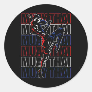 Pegatina Redonda Luchador Muay Thai Deportes Artes Marciales Mma Ta