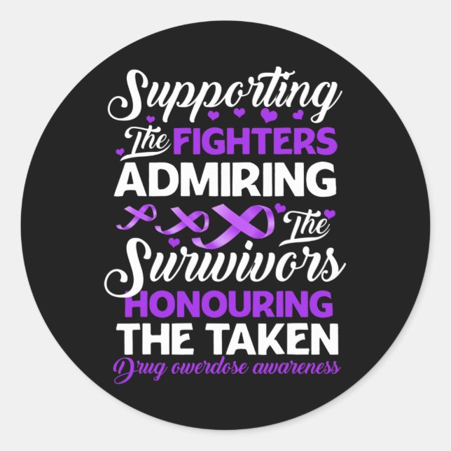 Pegatina Redonda Luchadores de apoyo honrando la sobredosis de drog (Anverso)