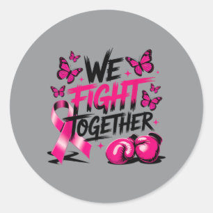 Pegatina Redonda Luchamos Juntos Apoyo Conciencia Cáncer de Mama