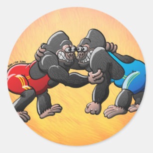 Pegatina Redonda Luchando contra los gorilas