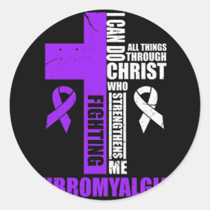 Pegatina Redonda Luchando contra luchadores de Fibro cristianos ang