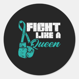 Pegatina Redonda Luchar Como La Reina Verde azulada Guantes De Boxe