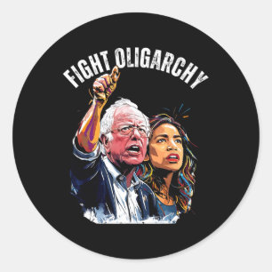 Pegatina Redonda Luchar Contra La Oligarquía Bernie Sanders Y Aoc L