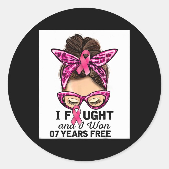 Pegatina Redonda Luché Y Gané 7 Años Gratuitos De Bun Pechuga C (Anverso)