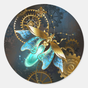 Pegatina Redonda Luciérnaga de Steampunk