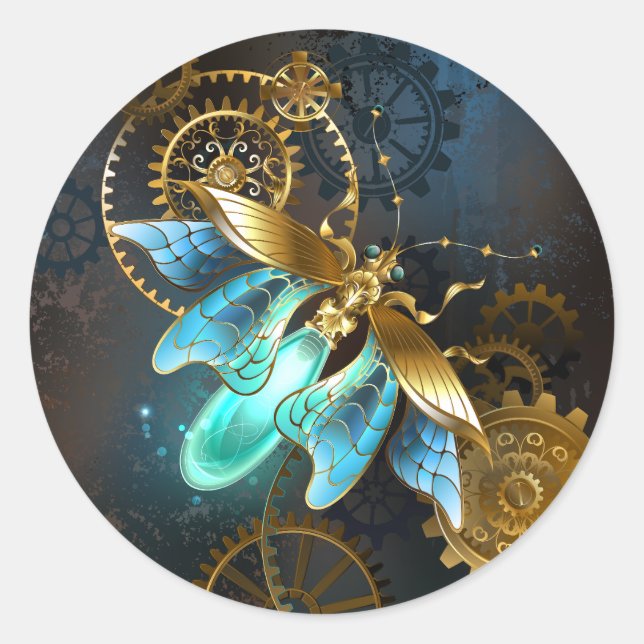 Pegatina Redonda Luciérnaga de Steampunk (Anverso)