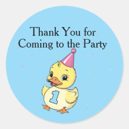 Pegatina Redonda Luck Duck Birthday Party Duckie Paper cup