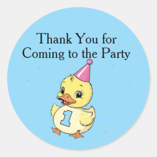 Pegatina Redonda Luck Duck Birthday Party Duckie Paper cup