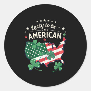 Pegatina Redonda Lucky Be American - Mapa De Shamrock Clover Usa