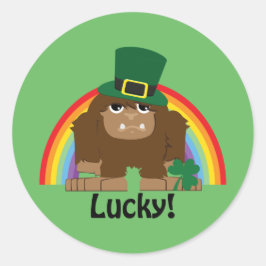 Pegatina Redonda Lucky Bigfoot Leprechaun