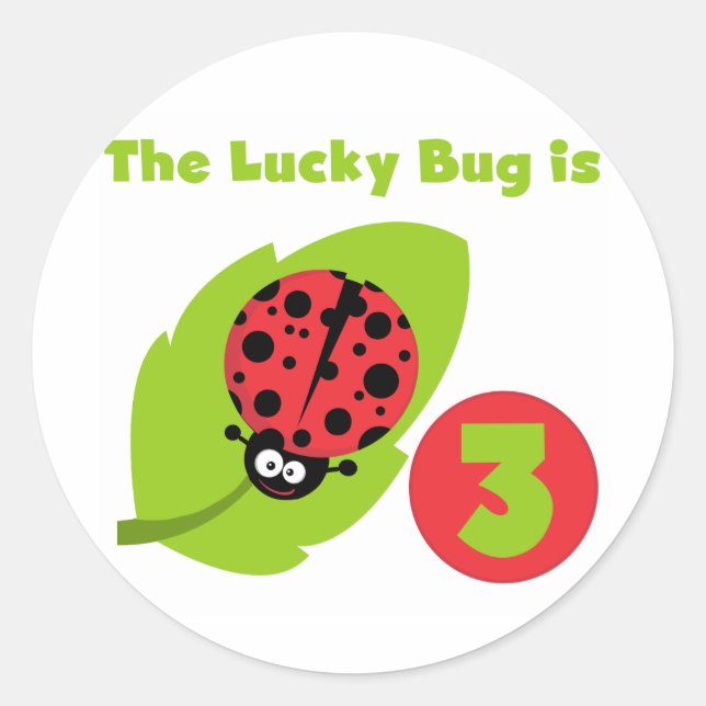 Pegatina Redonda Lucky Bug 3 Birthday T camisetas y regalos (Anverso)