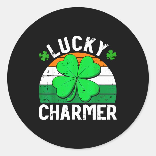Pegatina Redonda Lucky charmer shirts boys kids girls funny st (Anverso)