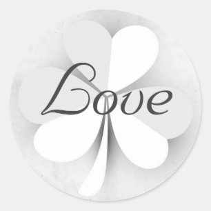 Pegatina Redonda Lucky Clover Love Gray and White