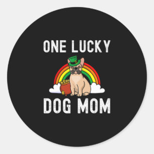 Pegatina Redonda Lucky Dog Mom Bulldog francés St Patrick's Day Rai