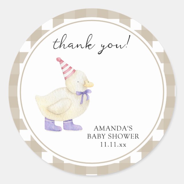 Pegatina Redonda Lucky Duck Baby Shower (Anverso)
