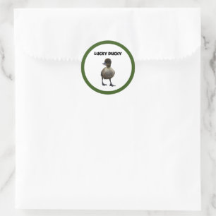 Pegatina Redonda Lucky Duck Funny Cute Duckin Bird Photo Art