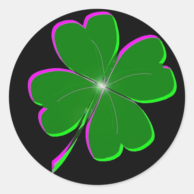 Pegatina Redonda Lucky Four Leaf Clover (Anverso)