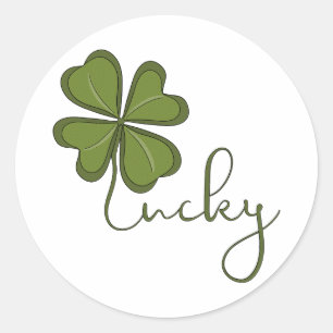 Pegatina Redonda Lucky Four Leaf Clover
