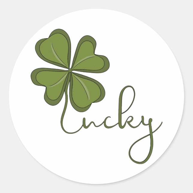 Pegatina Redonda Lucky Four Leaf Clover (Anverso)