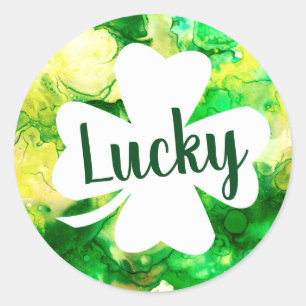 Pegatina Redonda Lucky Green Ink Splatt Shamrock