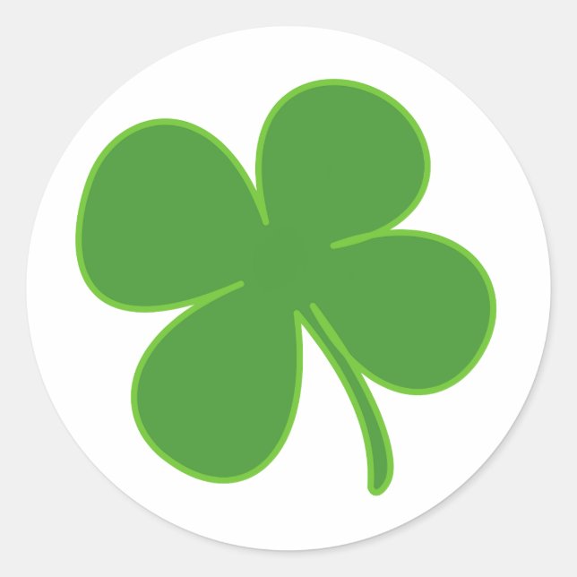 Pegatina Redonda Lucky Green Shamrock | Simple Clover Leaf Design (Anverso)