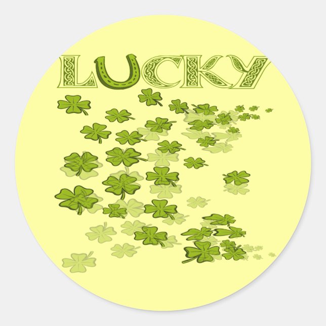 Pegatina Redonda Lucky HorseShoe Shamrock (Anverso)