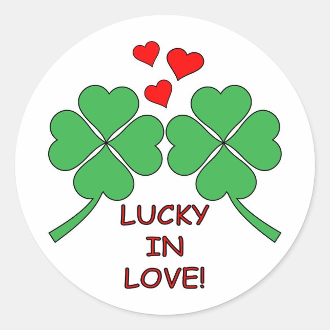 Pegatina Redonda Lucky In Love Hearts Clover (Anverso)