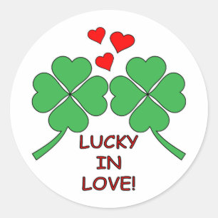 Pegatina Redonda Lucky In Love Hearts Clover
