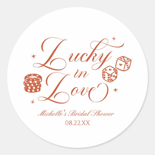 Pegatina Redonda Lucky In Love Playing Card Casino Bridal Shower (Anverso)