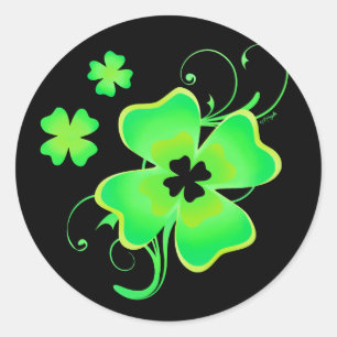 Pegatina Redonda Lucky Irish Four Leaf Clover