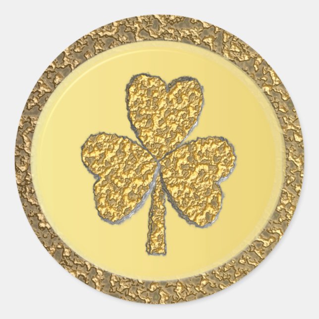 Pegatina Redonda Lucky Irish Shamrock Gold Coin (Anverso)