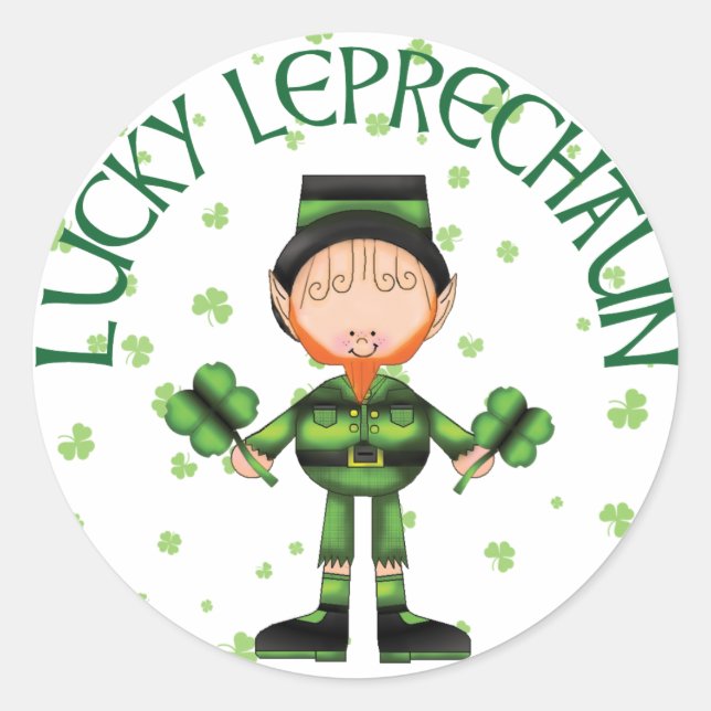 Pegatina Redonda Lucky Leprechaun (Anverso)