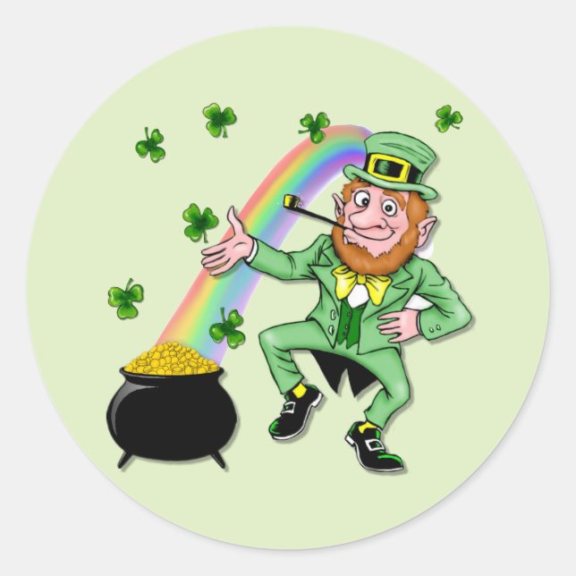 Pegatina Redonda Lucky Leprechaun (Anverso)
