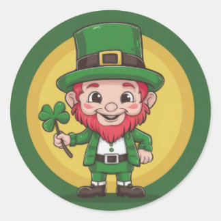 Pegatina Redonda Lucky Leprechaun and Clover Round Sticker Set